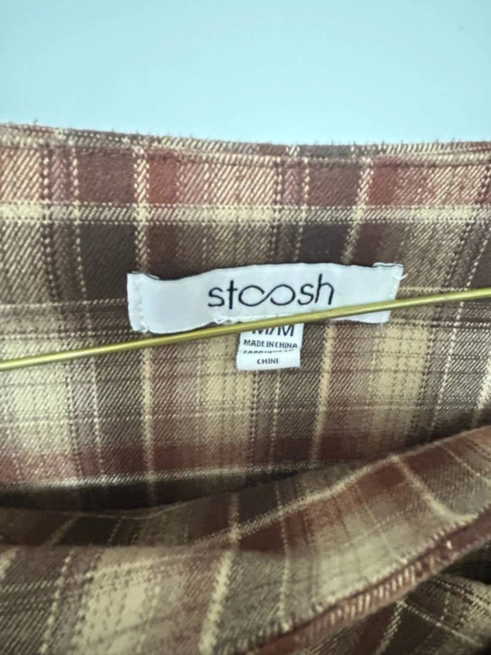 Stoosh Brown and Cream Plaid Pleated Mini Skirt kilt with Buckle Straps - Picture 3 of 8
